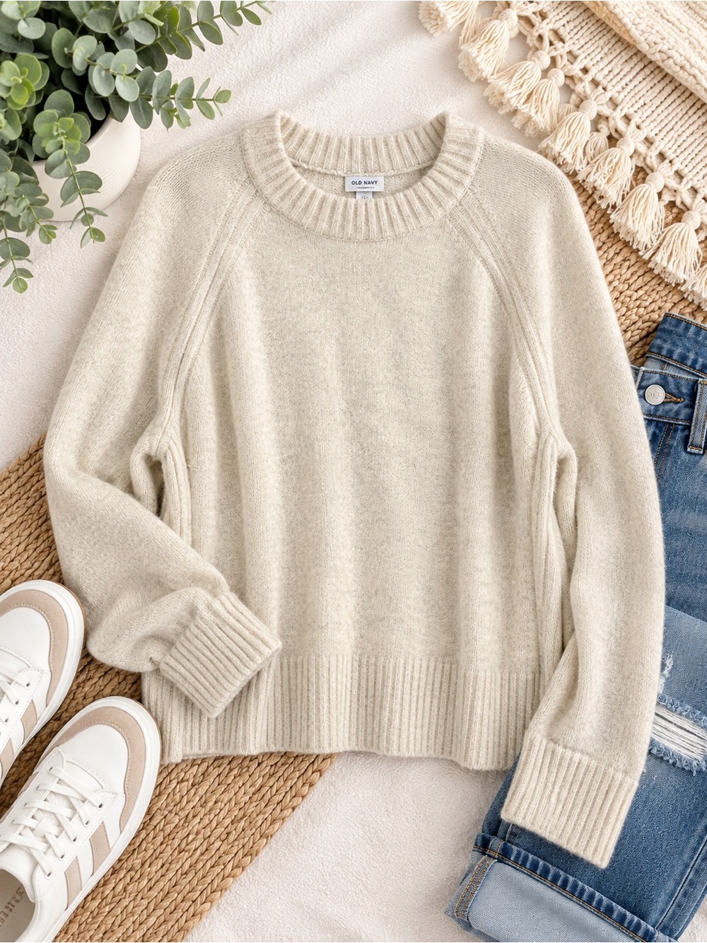Old Navy Neutral Cream Ribbed Crewneck Sweater
